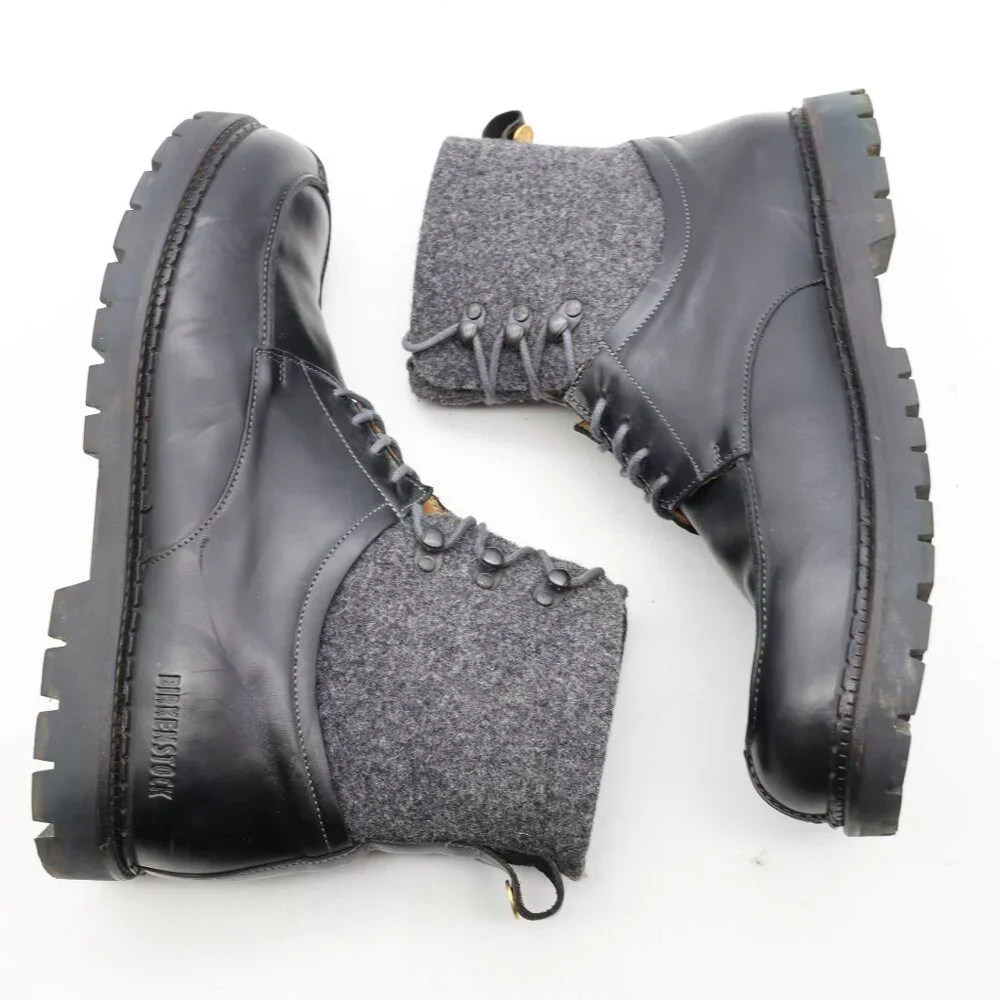 Birkenstock Timmins Men's Size EU 45 US 12 High Black Leather Boots Boiled Wool - Picture 8 of 13